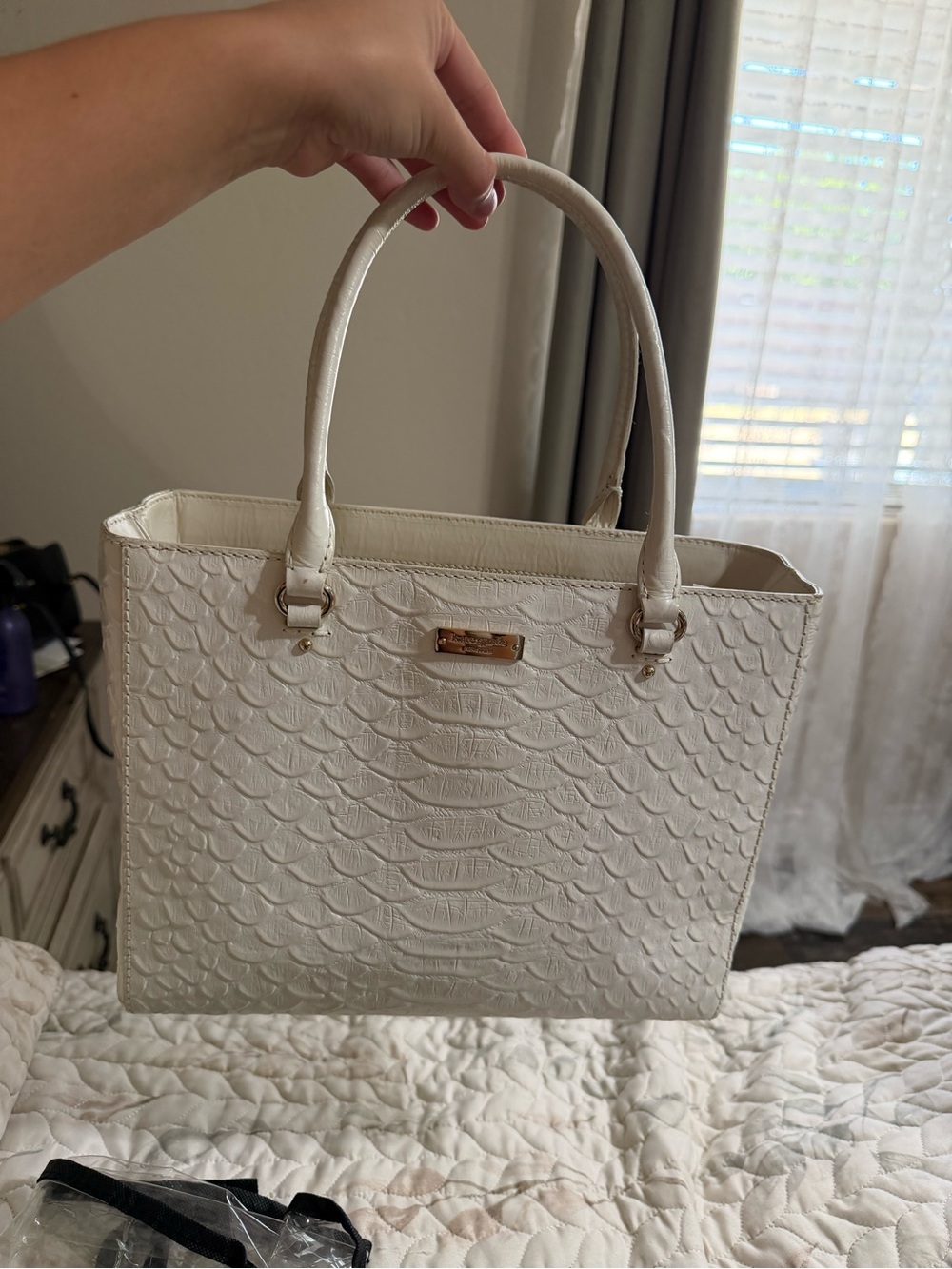 Textured Cream Tote Bag with Top Handles *Great work Bag*